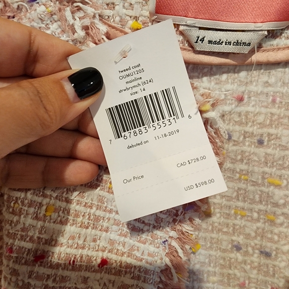 Kate Spade Pink Multicolor Mainline Tweed Long Jacket Coat size 14 - Picture 10 of 15